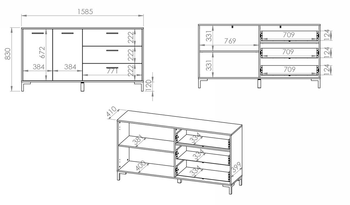 KOMMODE Nevio Artisan Eiche 160 / 41 / 83cm - Braun, Holz/Holzwerkstoff (160/83/41cm) - Feldmann-Wohnen
