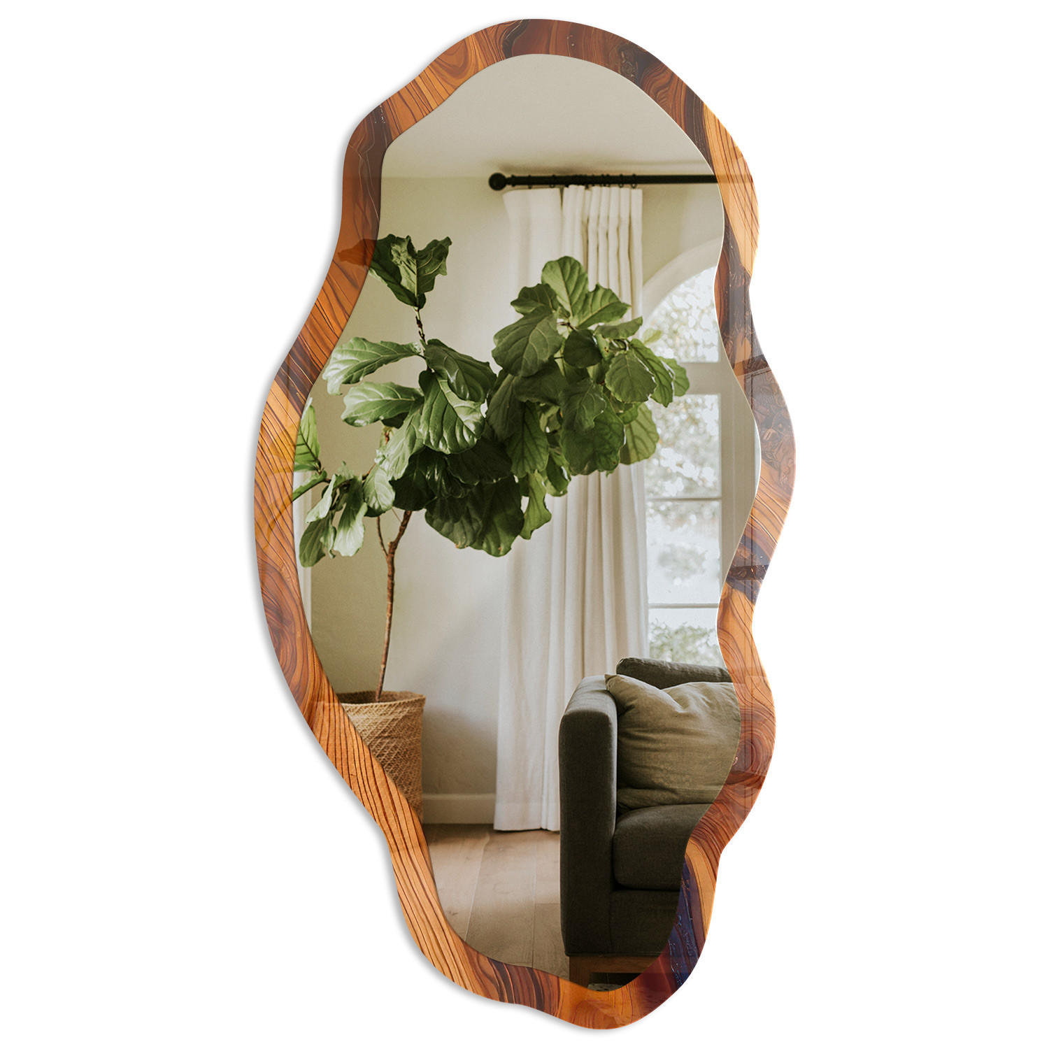 SPIEGEL 90x45 cm asymmetrisch mit Druck - Holzessenz - Transparent, Glas (45/90/0.4cm) - TULUP
