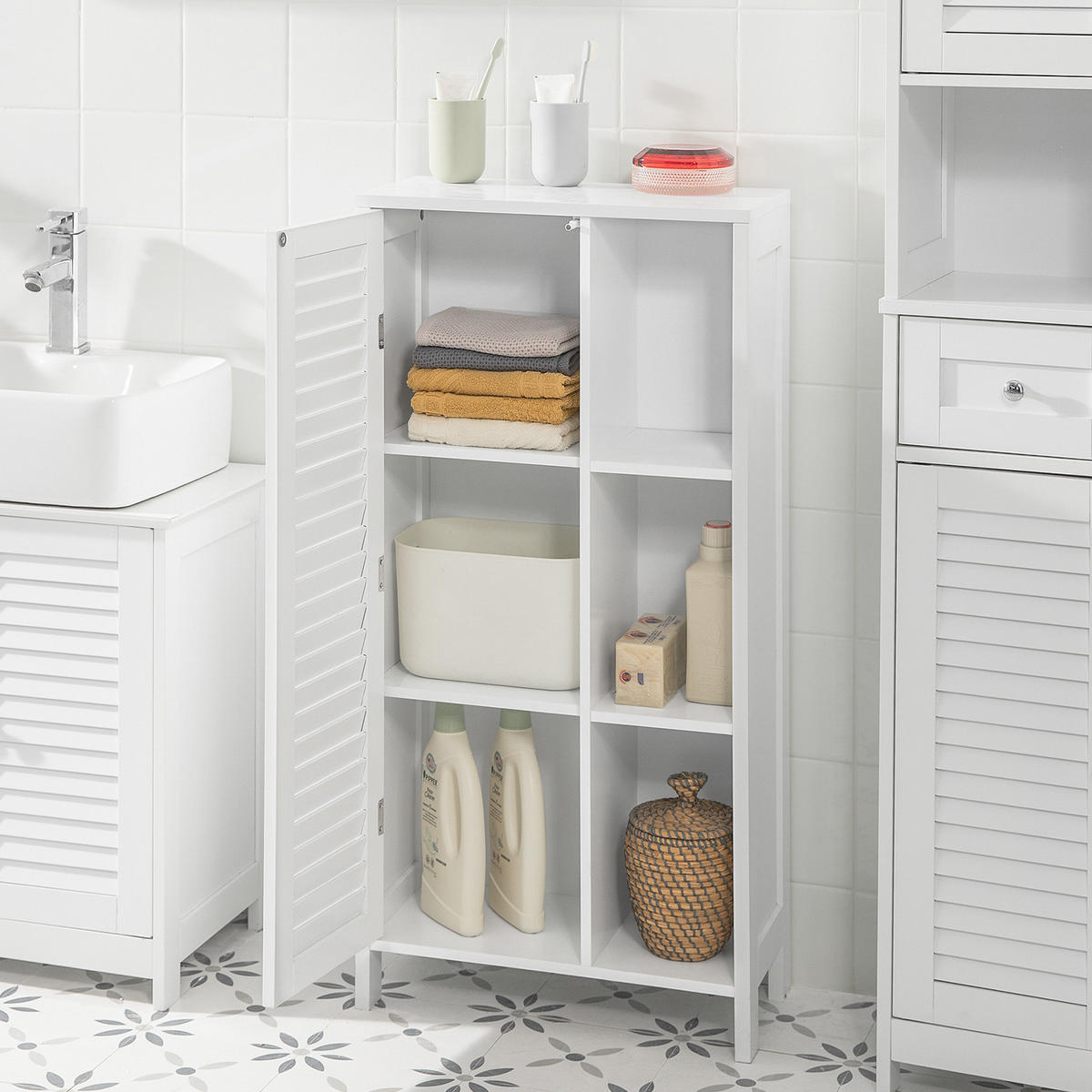 BADEZIMMERSCHRANK Weiß - Weiß, Holzwerkstoff (48/96/24cm) - SoBuy