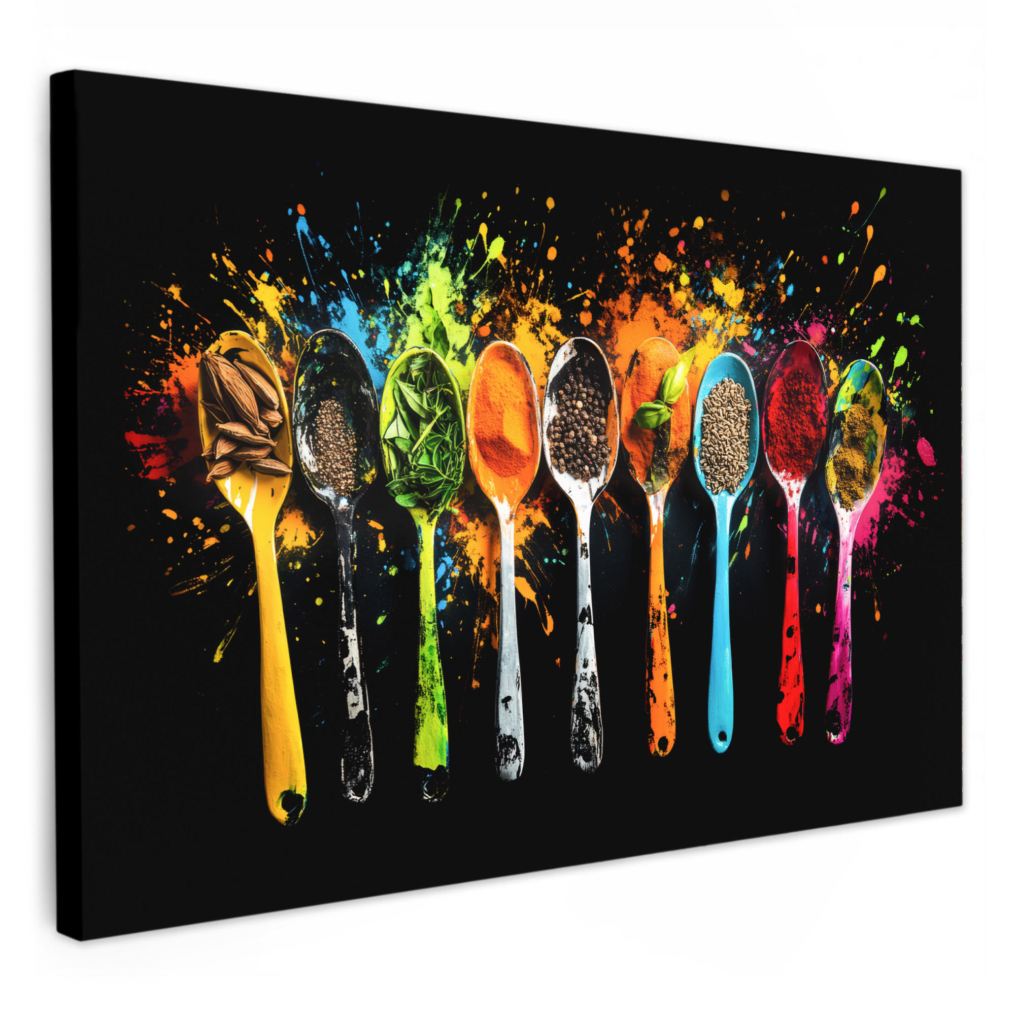 LEINWANDBILD Löffel - Gewürze - Modern - Graffiti - Farbe - Farbenfroh 30x20 cm - Multicolor, Textil (30/20cm) - MuchoWow