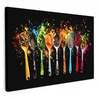 LEINWANDBILD Löffel - Gewürze - Modern - Graffiti - Farbe - Farbenfroh 30x20 cm - Multicolor, Textil (30/20cm) - MuchoWow