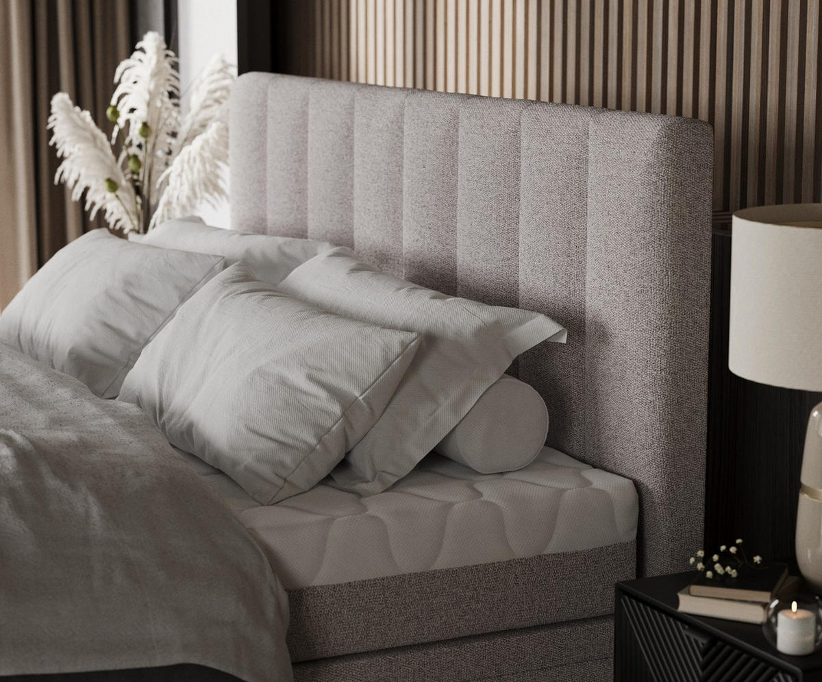 BOXBETT Lume 180/200 cm Beige im Riva Stoff - Beige/Schwarz, Holz/Holzwerkstoff (180/200cm) - AltaBeds