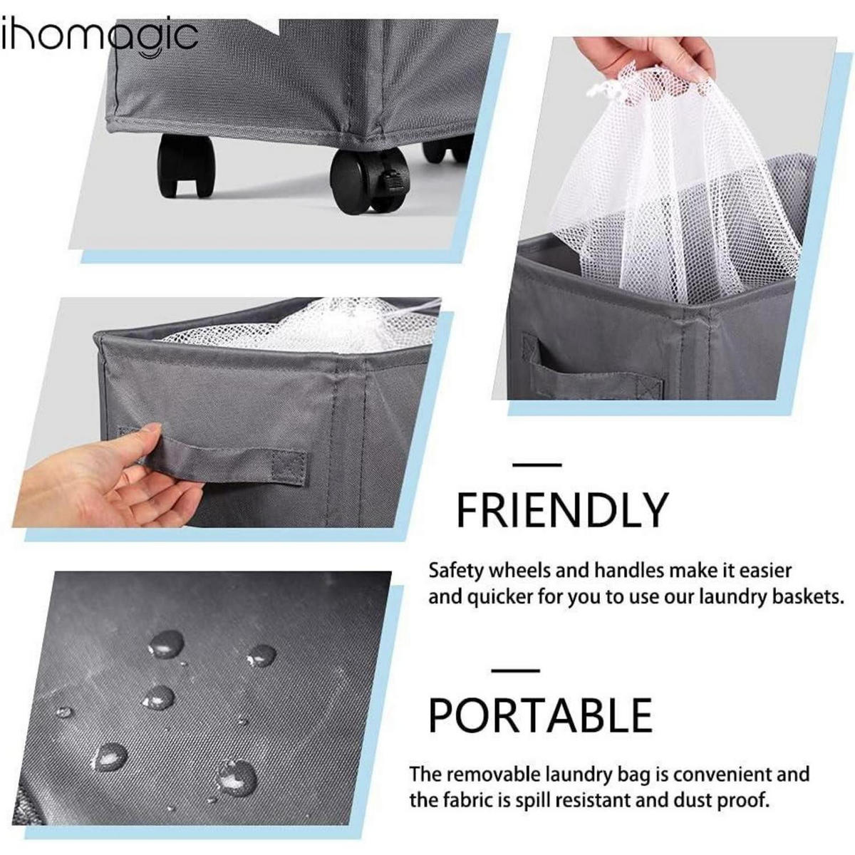 WÄSCHEKORB mit Rollen 62L Dunkelgrau - Anthrazit, Textil (22/70/41cm)