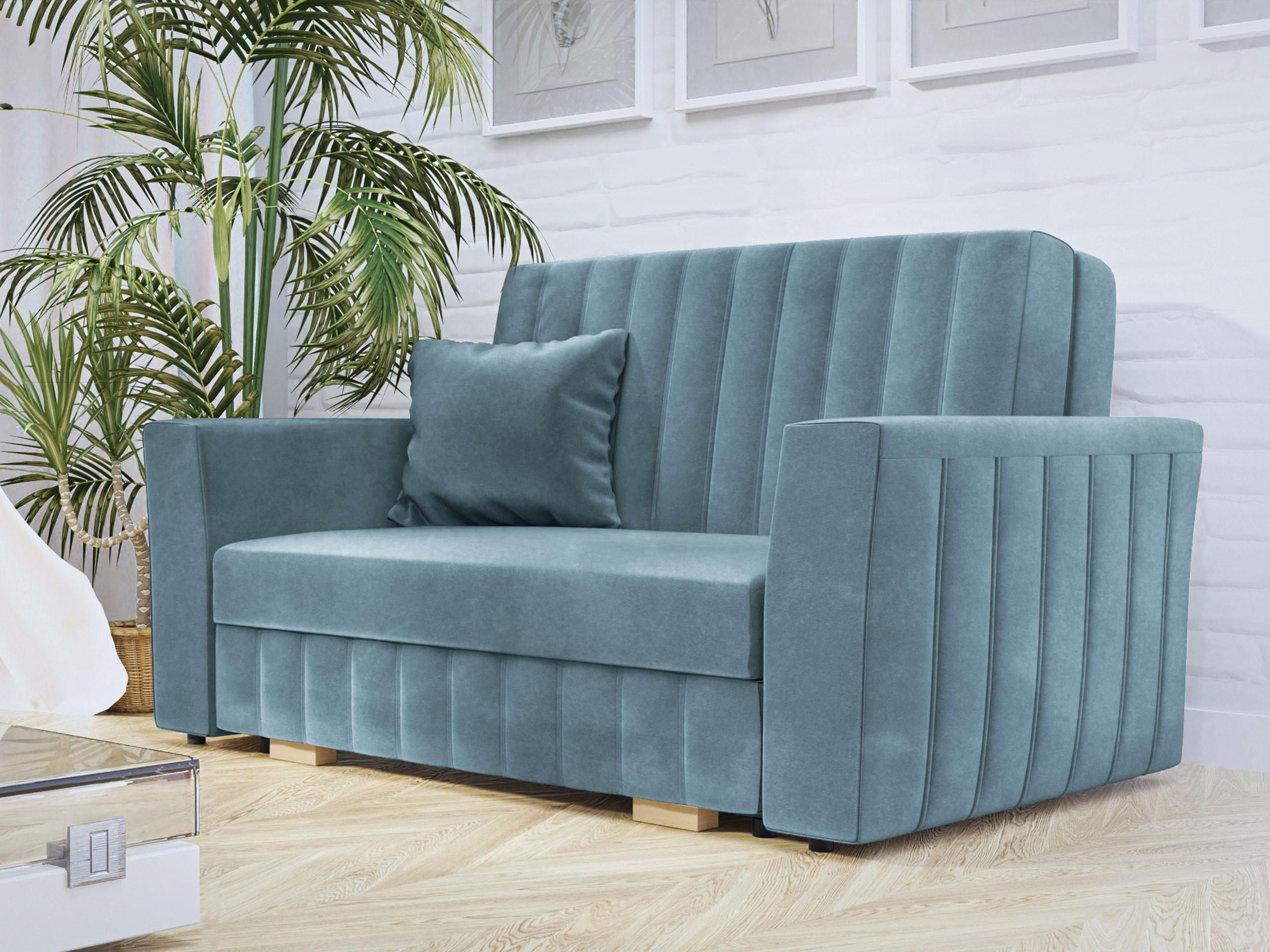 SCHLAFSOFA Viva Glam II - Naturfarben/Hellblau, Holz/Kunststoff (145/85/98cm) - MIRJAN24