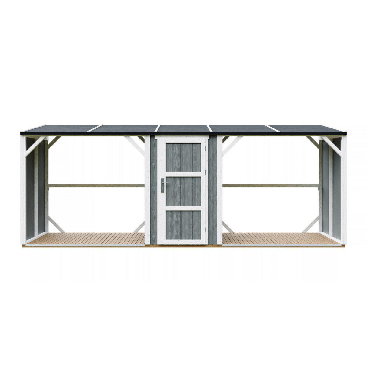 TIMBELA M986-CAVERN STEEL Dvojitý Prístrešok na Drevo s Úložným Priestorom 6,49 m², dve zóny na palivové drevo s celkovou kapacitou ~8,8 m³ - sivá, drevo (118/220/550cm) - Timbela