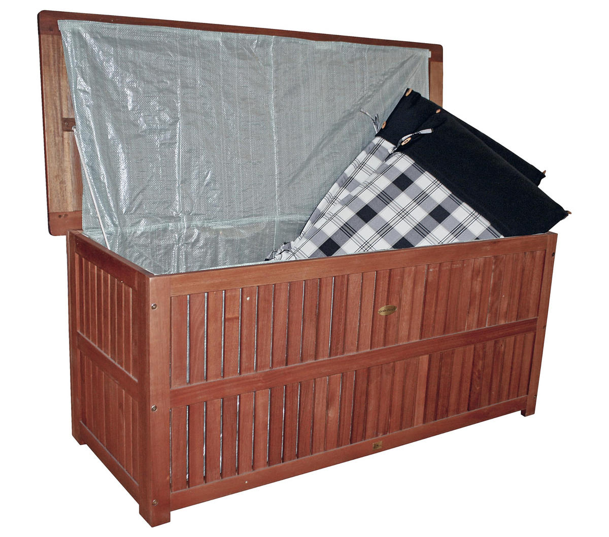 AUFLAGENBOX Bruno mit Innentasche Braun Holz Gartenbox Kissenbox - Braun, Holz (130/58/55cm) - DELUKE