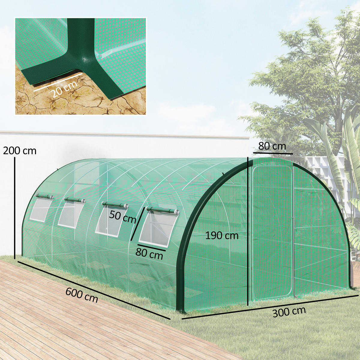 GEWÄCHSHAUS DE-11984 18 m² mit 2 Scharniertüren & 8 Fenstern Grün - Grün, Kunststoff (300/200/600cm) - ComfortXL