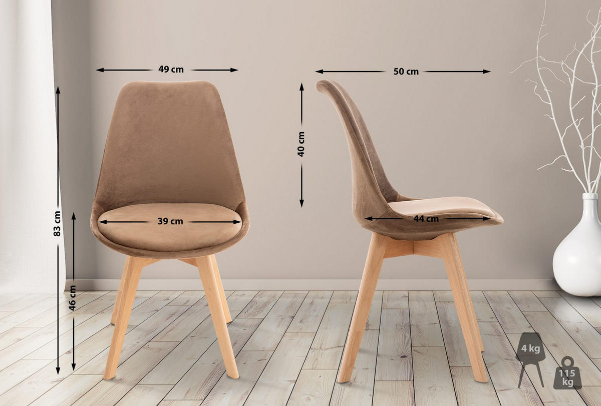 STUHL Samt braun - Eukalyptusholzfarben/Braun, Holz/Textil (49/83/50cm) - CLP