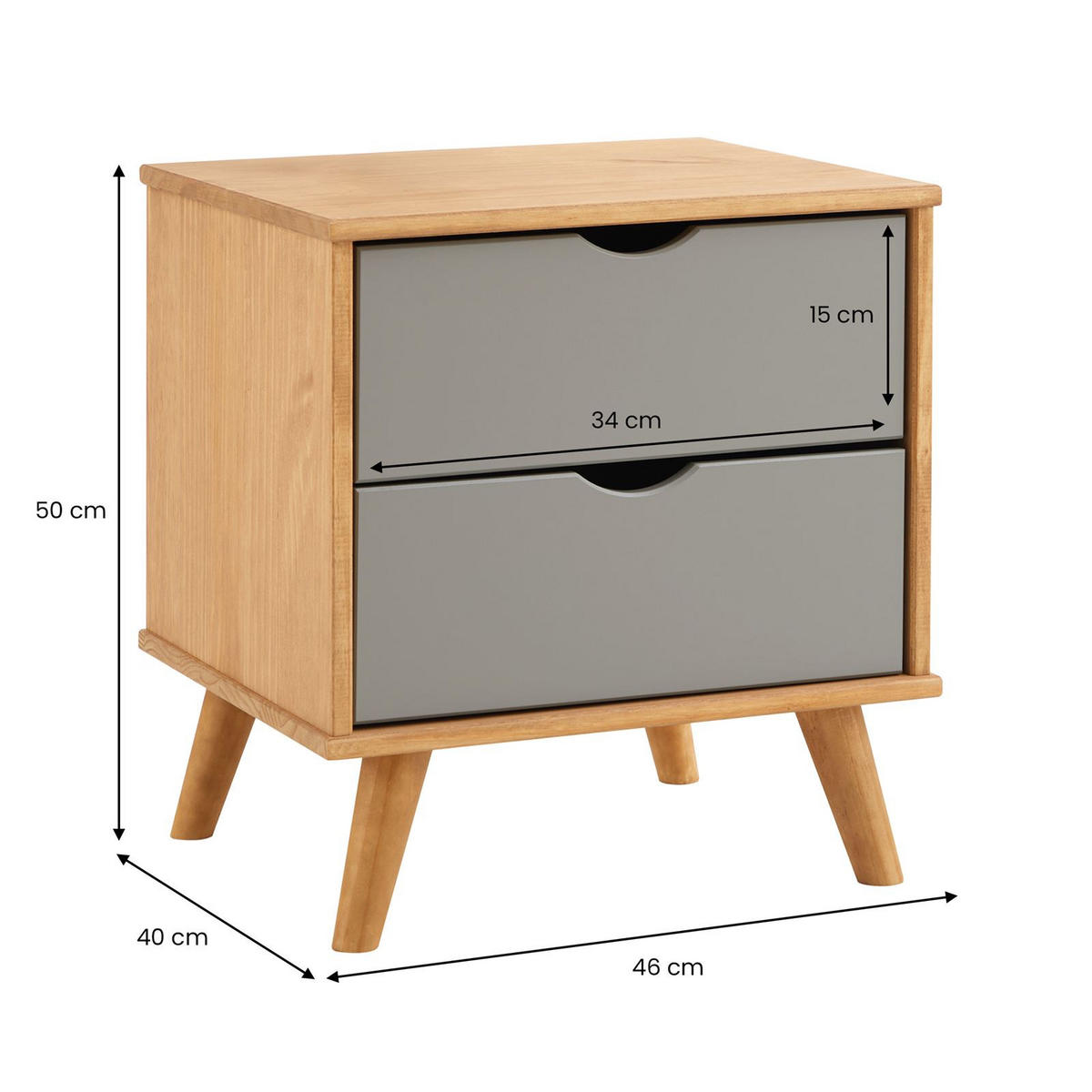 NACHTTISCH COLIMA natur/grau - Naturfarben/Grau, Holz (50/46/40cm) - IDIMEX
