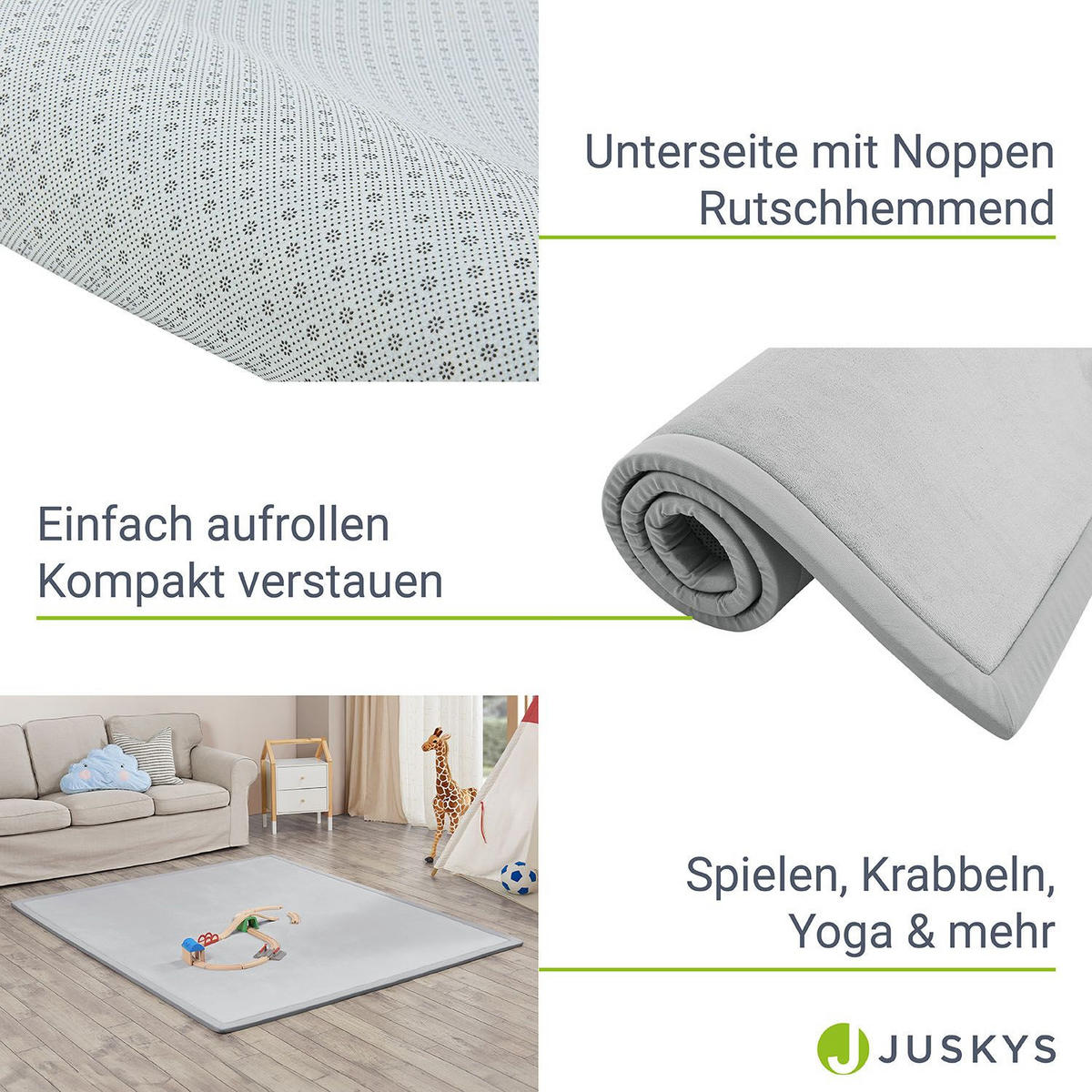 SPIELMATTE Maila grau 220 x 180 cm - Grau, Textil (180/2/220cm) - Juskys