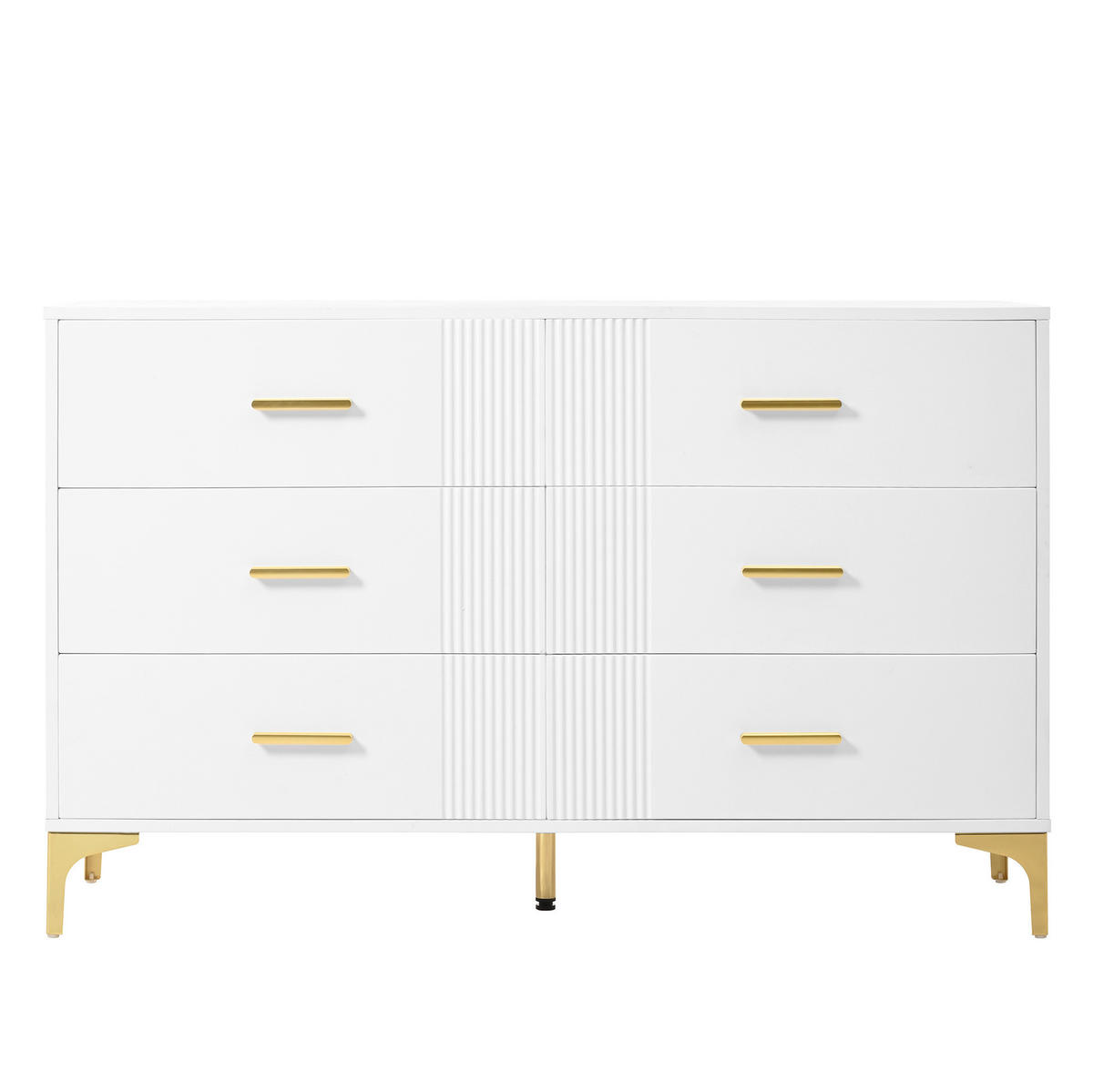 KOMMODE 120/40/76 cm mit 6 Schubladen und goldfarbenen Metallgriffen - Weiß, Holzwerkstoff (120/76/40cm) - BEAOK
