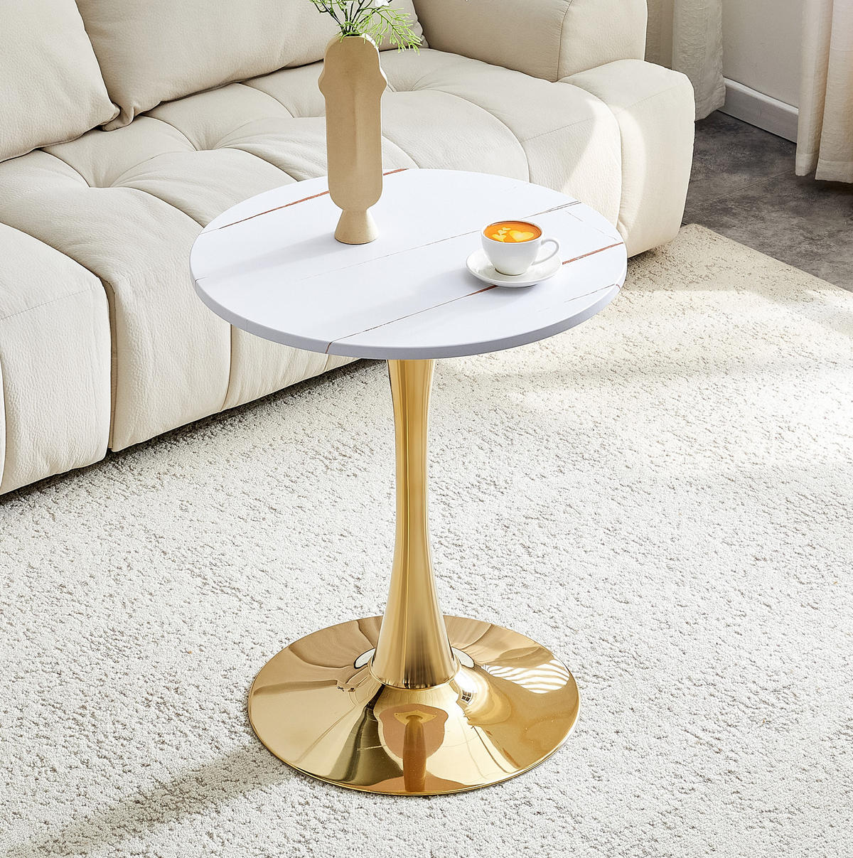 BEISTELLTISCH rund 60/72 cm in Weiß und Gold mit MDF-Platte - Weiß, Holzwerkstoff (60/60/72cm) - BEAOK