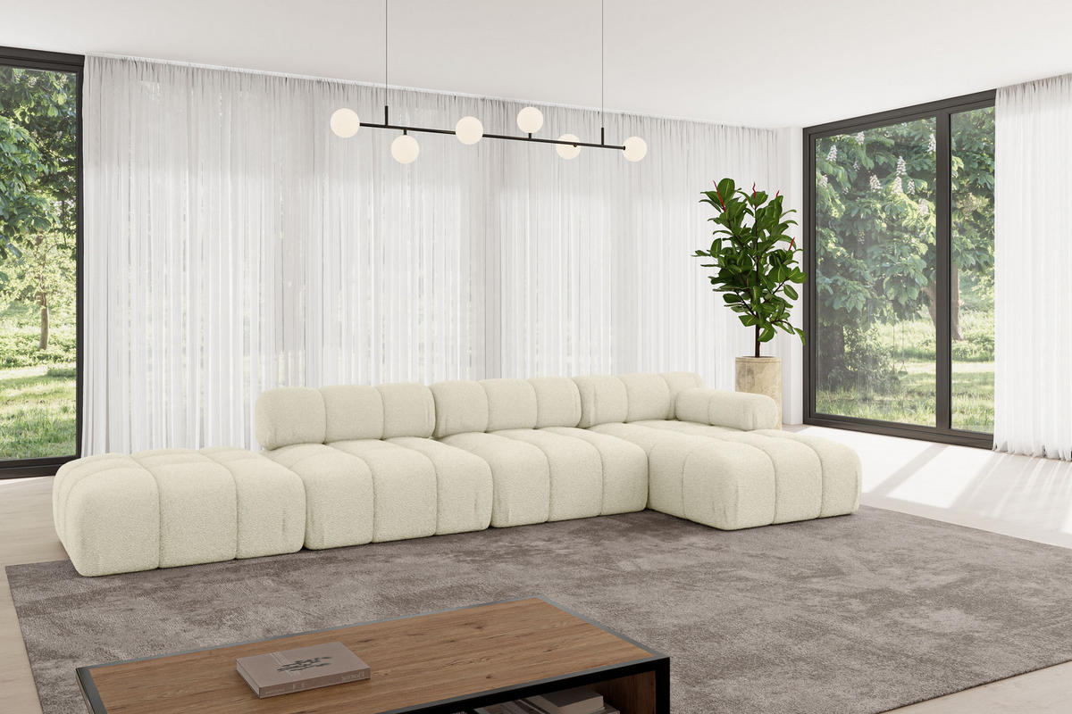 ECKSOFA modulares Sofa Lizur-L2 - 380x160x70 cm Beige Bouclé - Beige, Holzwerkstoff/Textil (380/160cm) - ALTDECOR