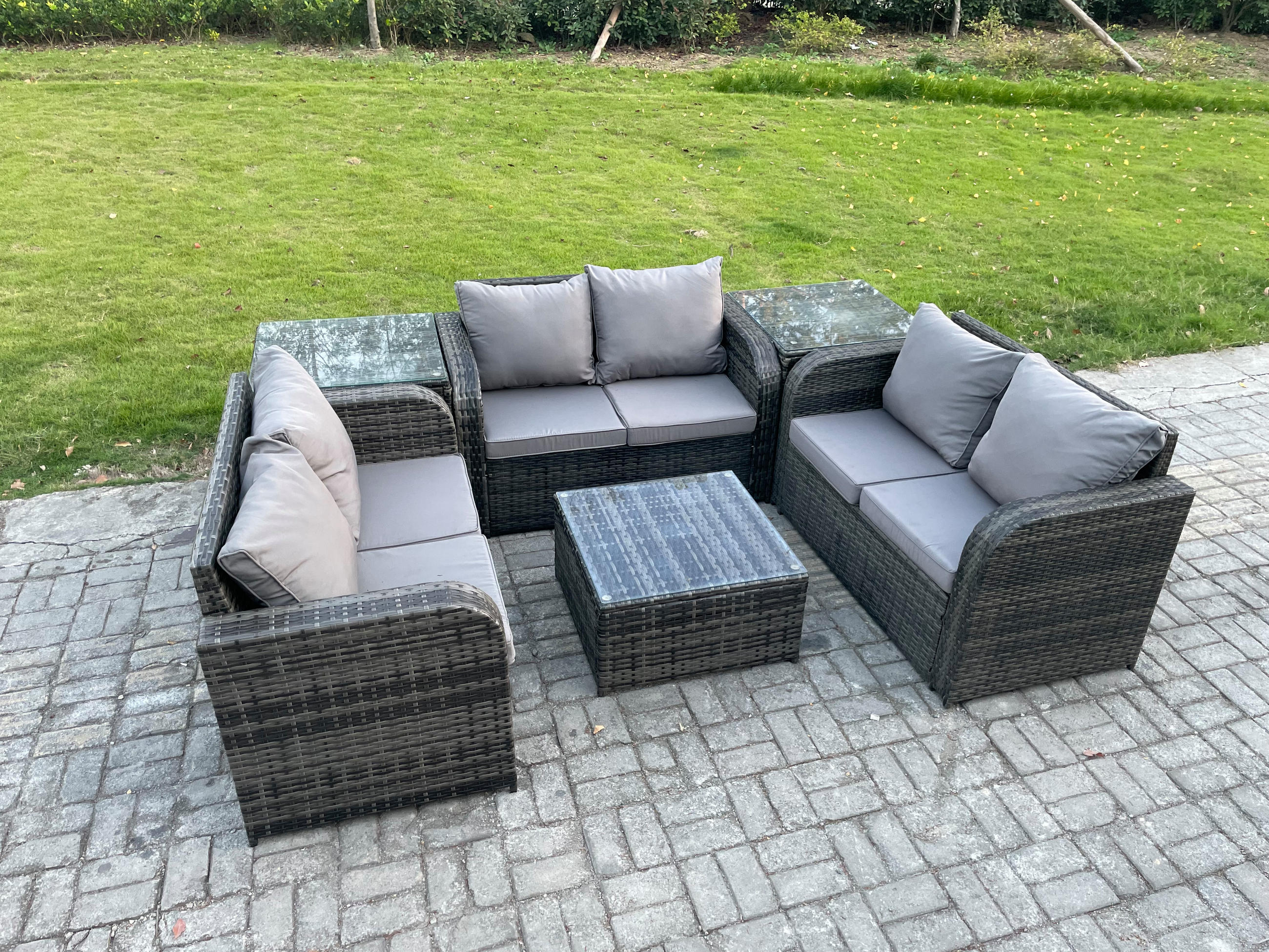 LOUNGESOFA-SET Polyrattan Dunkelgrau 6-Sitzer - Dunkelgrau, Metall - Fimous