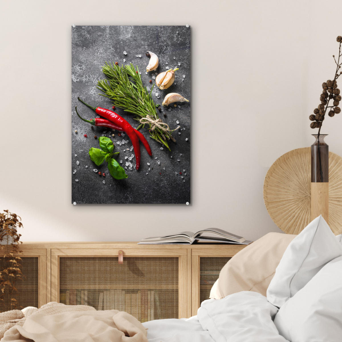 ACRYLGLASBILD Pfeffer - Kräuter - Gewürze - Beton 40x60 cm - Dunkelgrau, Glas (40/60cm) - MuchoWow