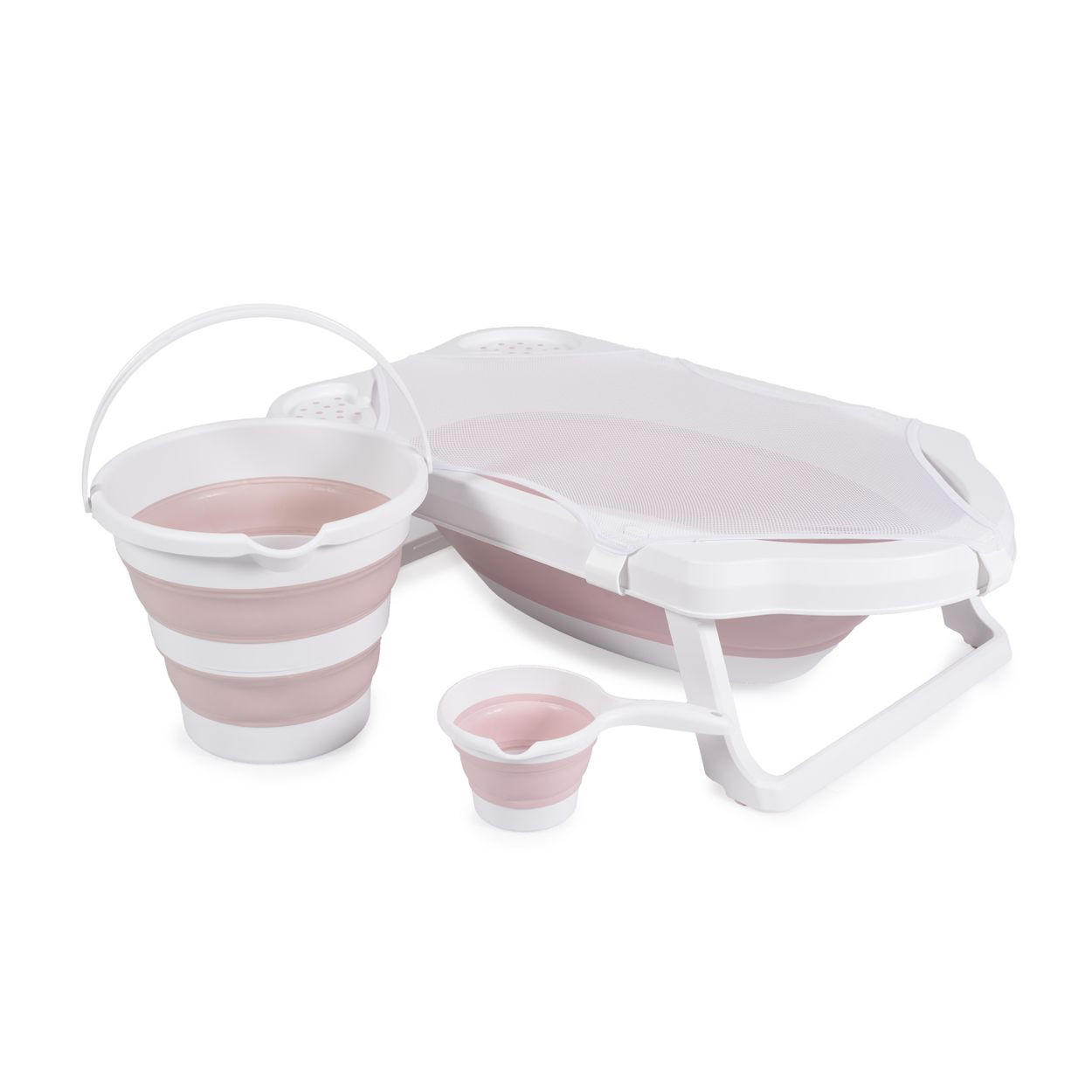 BABYBADEWANNE Set Hawai 4-teilig rosa faltbar, Wasserablauf, Ablagefächer, Netz, ab Geburt, rutschfeste Füße - Rosa, Kunststoff (48/80cm) - Cangaroo