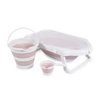 BABYBADEWANNE Set Hawai 4-teilig rosa faltbar, Wasserablauf, Ablagefächer, Netz, ab Geburt, rutschfeste Füße - Rosa, Kunststoff (48/80cm) - Cangaroo