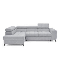ECKSOFA PUDDING S Links mit Schlaffunktion 125x195 Velours Hellgrau - Hellgrau/Schwarz, Holz/Textil (177/275cm) - Muffo