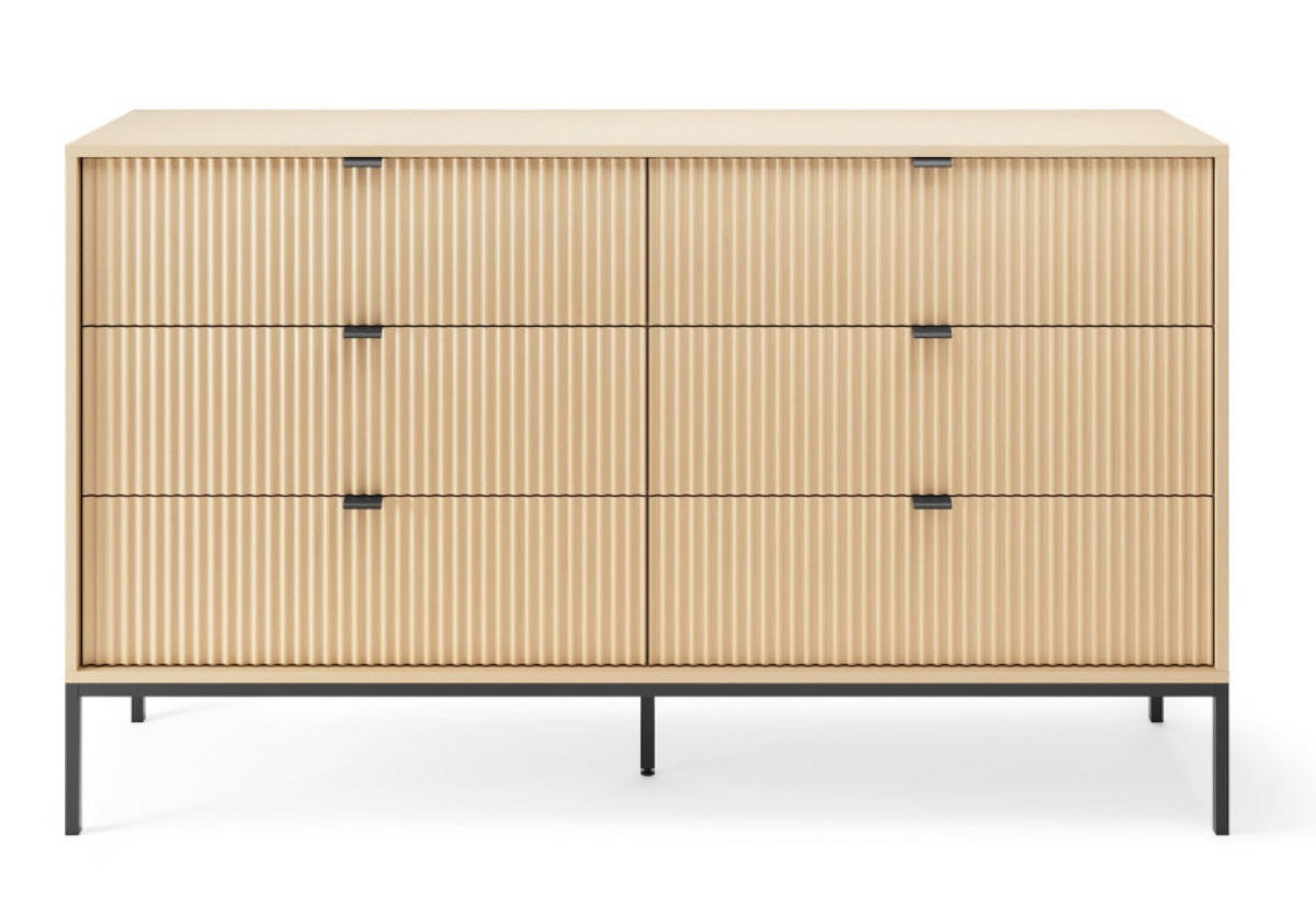 KOMMODE Vicenza Eiche KS154 Geriffelt Schwarze Beine - Beige, Holzwerkstoff (154/91/39cm) - Sepro Meble