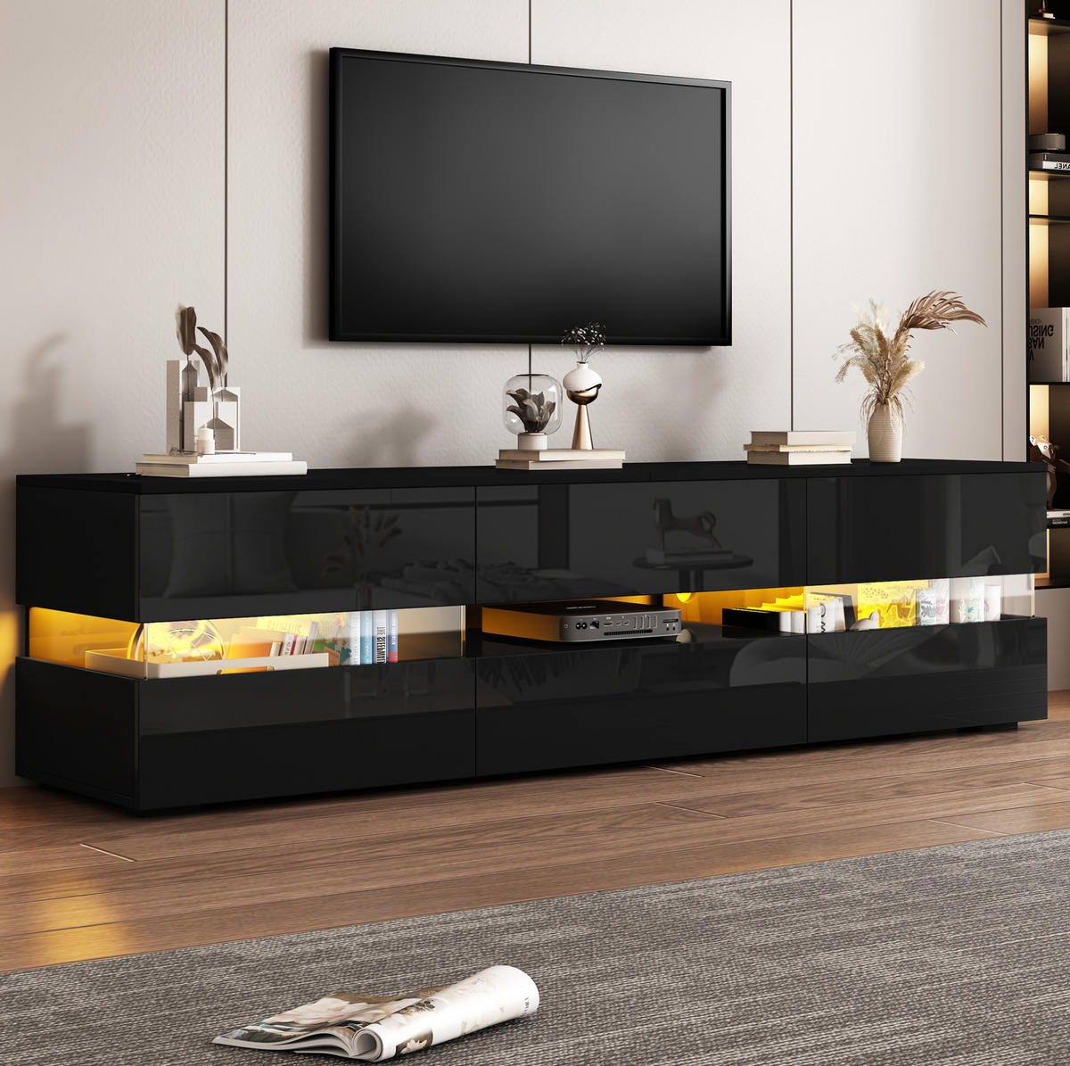 TV-ELEMENT mit LED-Beleuchtung 160 x 39 x 45 cm Schwarz - Schwarz, Holzwerkstoff (39/45/160cm) - Beauniv