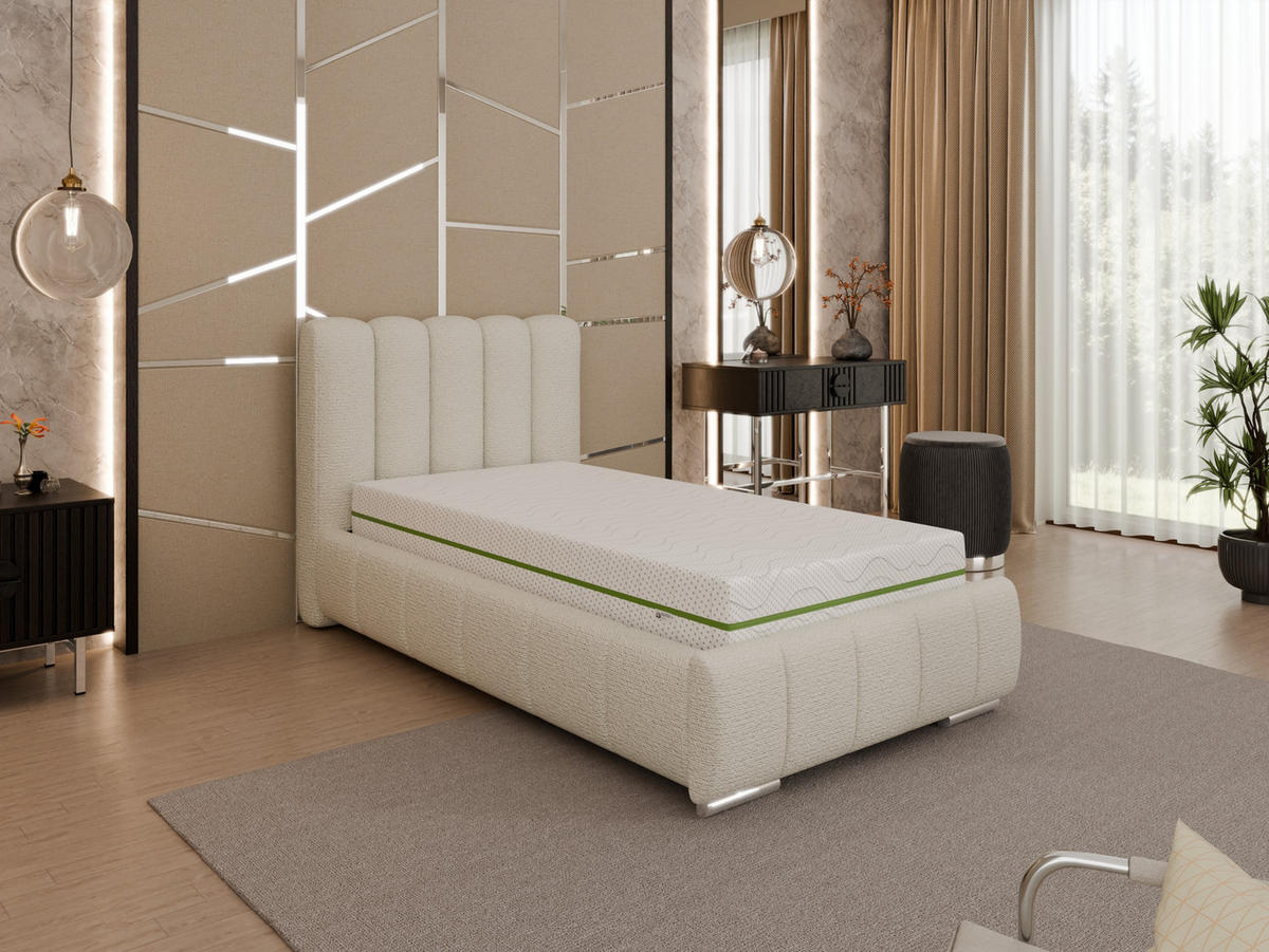 POLSTERBETT Zaira 90x200cm – Elegantes Polsterbett für modernen Wohnstil , ZONIERTE MULTI-TASCHEN-FEDERKERN (24cm), creme - Creme, Holz (90/200cm) - Panda Möbel
