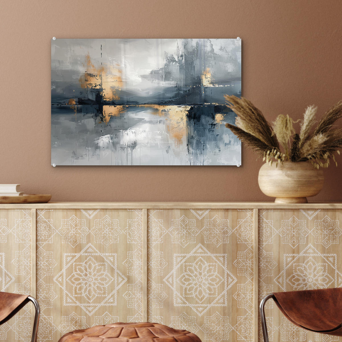 ACRYLGLASBILD Kunst - Grau - Gold - Abstrakt 60x40 cm - Dunkelgrau, Glas (60/40cm) - MuchoWow