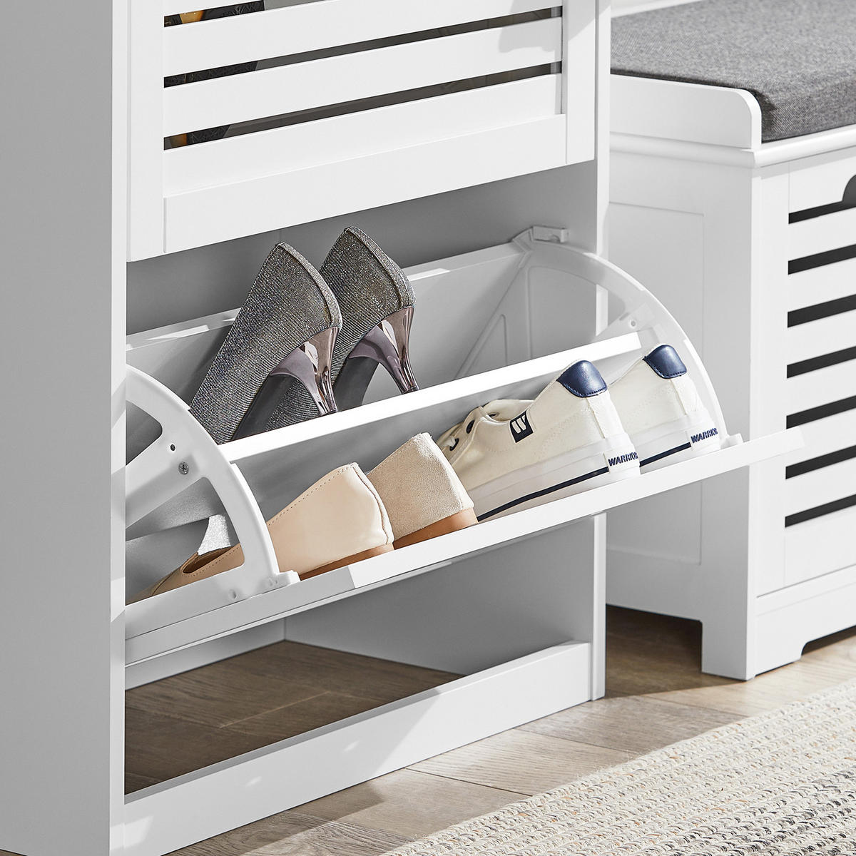 SCHUHSCHRANK Weiß - Weiß, Holzwerkstoff (55/112/30cm) - SoBuy