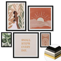 WANDBILDER 5er-Set - 50x50 cm & 20x30 cm & 40x60 cm Schwarzer Rahmen - abstrakte Formen im Boho-Stil - Schwarz, Kunststoff (40/60cm) - ArtPrintCave