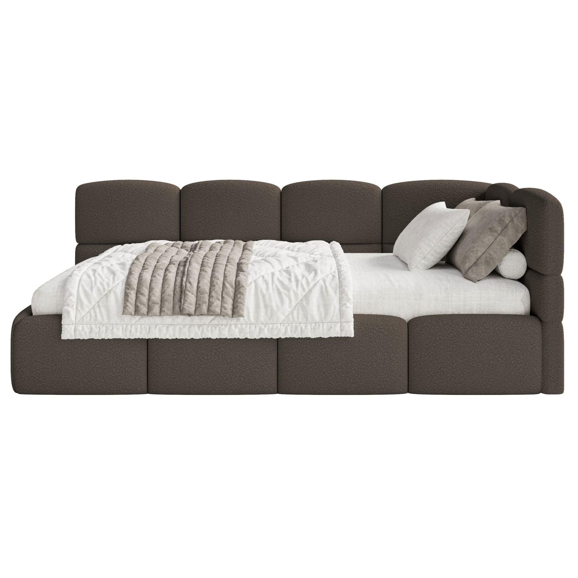 JUGENDBETT Cloudy rechts mit Matratze Bouclé Braun - Braun, Kunststoff/Textil (90/200cm) - Selsey