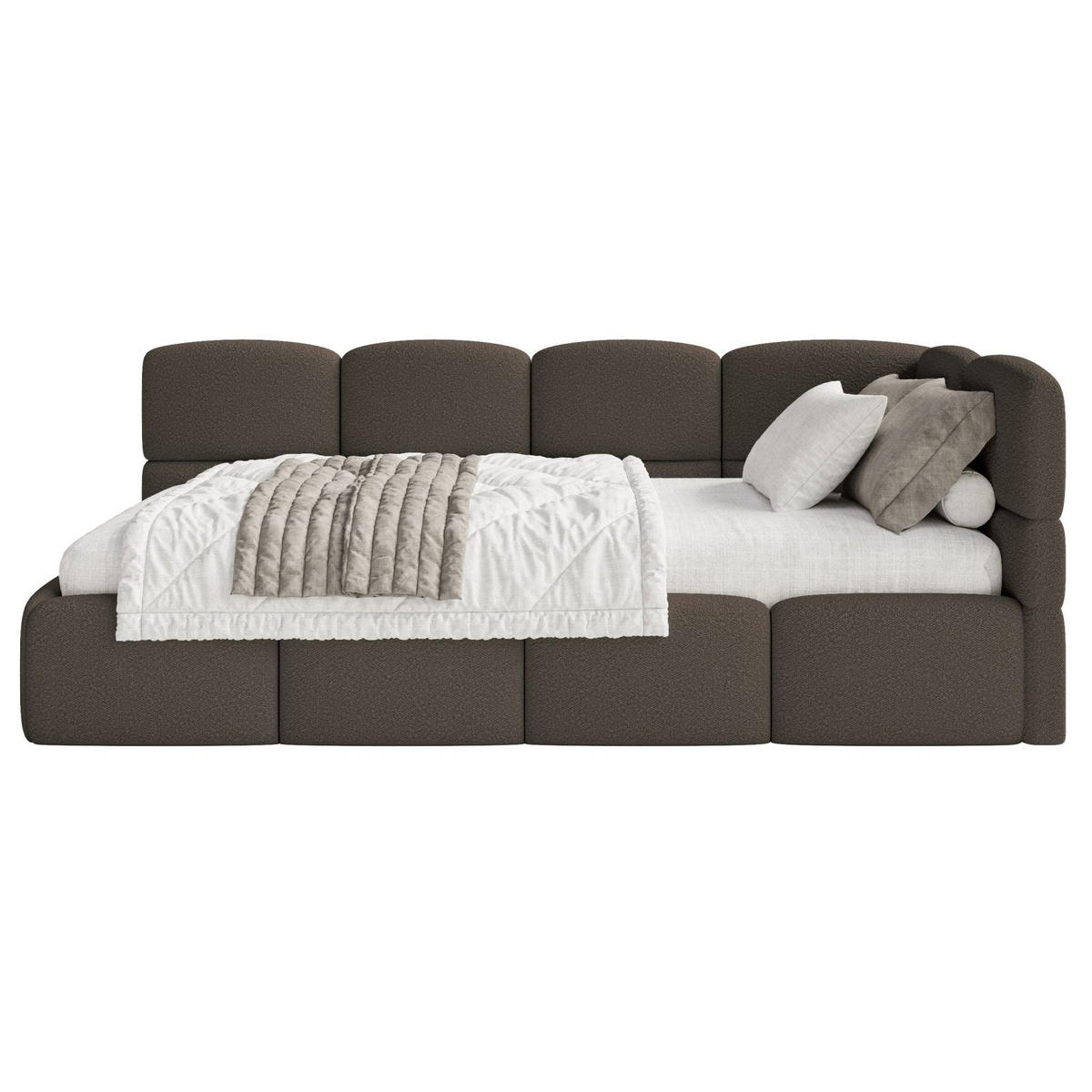 JUGENDBETT Cloudy rechts mit Matratze und Rausfallschutz Bouclé Braun - Braun, Kunststoff/Textil (90/200cm) - Selsey