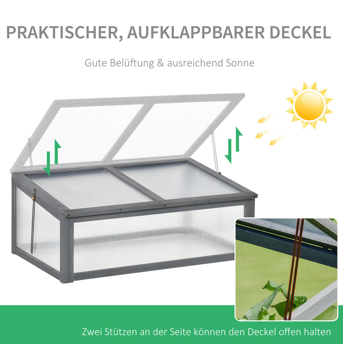 GEWÄCHSHAUS 100/40/65 cm Grau aus Holz mit aufklappbarer Abdeckung - Grau, Holz (65/40/100cm) - OKMYHOME