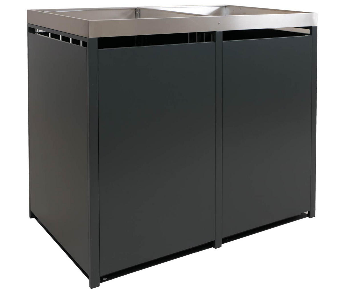 MÜLLTONNENBOX 2er mit Pflanzkasten HxBxT 125x132x84cm Anthrazit Edelstahl - Anthrazit, Metall (132/125/84cm) - PROREGAL