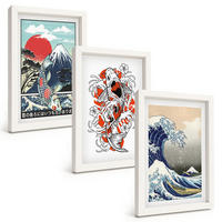 BILDER SET 3er Set - 20x30 cm Weißer Rahmen - Berge von Fischen Große Welle Japan - Weiß, Kunststoff (20/30cm) - TULUP