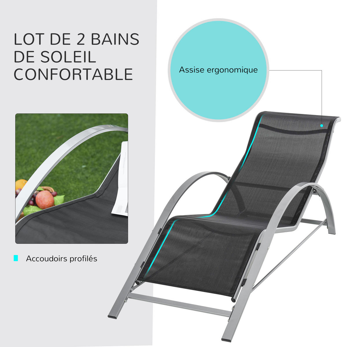 GARTENLIEGE Dunkelgrau 2 Stück - Dunkelgrau, Metall (59/66/169cm) - GiPP