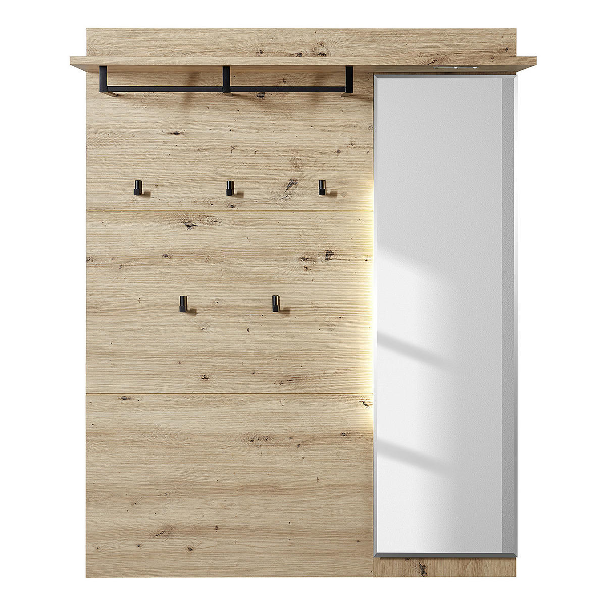 BELEUCHTETES GARDEROBENPANEEL - Eiche Artisan Dekor / Graphit - Braun, Holzwerkstoff/Metall (120/153/29cm) - home24