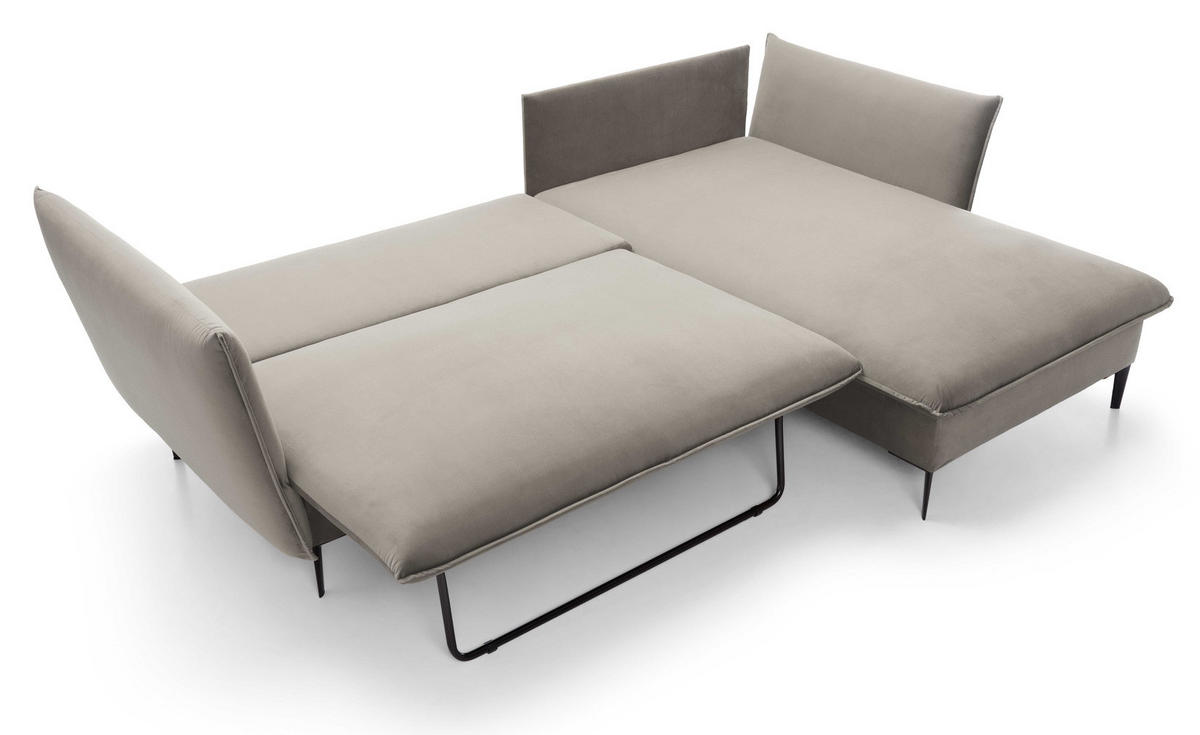 ECKSOFA Flavio mit Schlaffunktion, Bettkasten 260 cm, Rechts, Grau - Grau, Holz (167/258cm) - Emporius