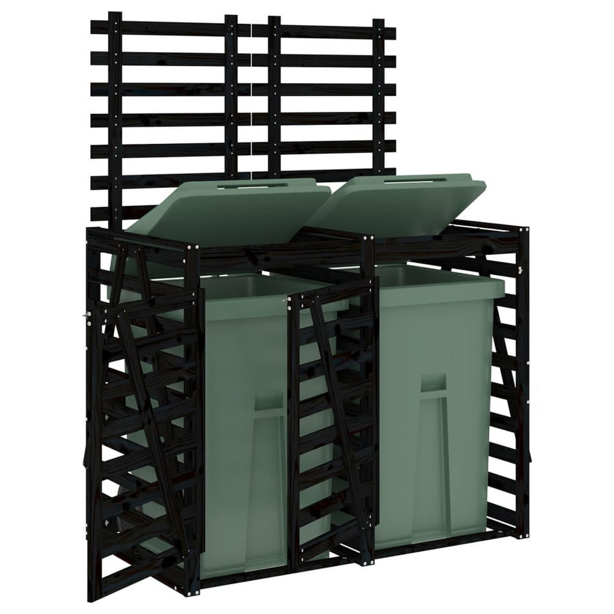 2ER Mülltonnenbox Kiefernholz BOUMI | 162x91,5x128,5cm Schwarz | Für 2 Tonnen - Schwarz, Holz (162/128.5/91.5cm) - DELUKE