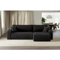 SCHLAFSOFA MILANO XL und bettkasten stoff Poso Dicker Cord Schwarz Rechts - Schwarz, Holz (274/82/145cm) - Kaiser Möbel