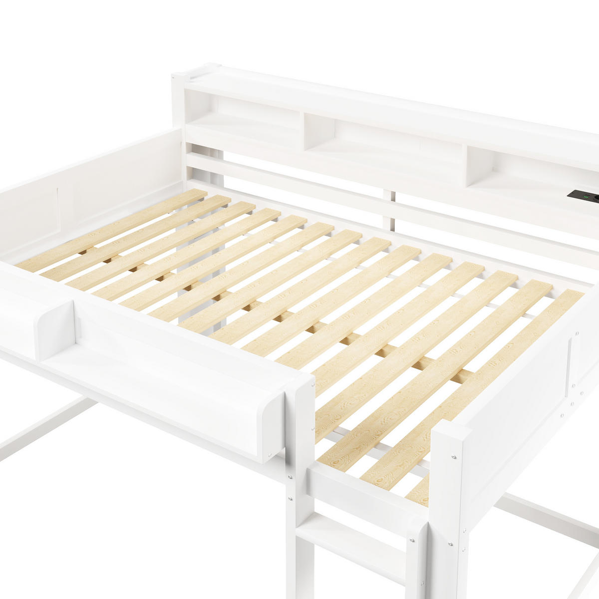 HOCHBETT 140/200 cm in Weiß mit 3 Schränken, LED und USB - Schwarz, Holzwerkstoff (140/200cm) - STILVORA
