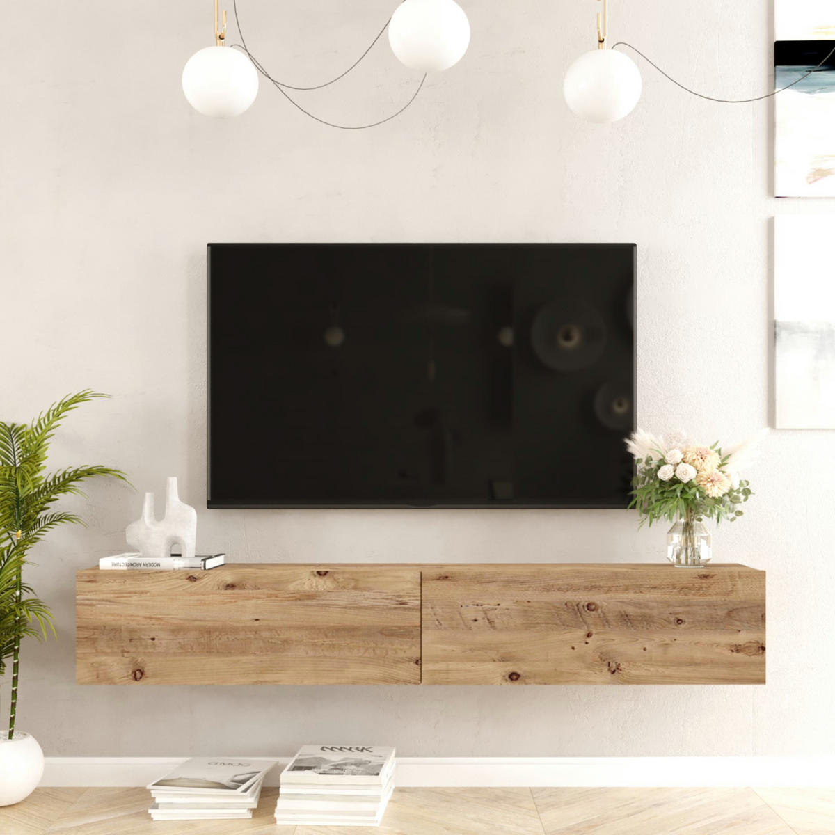 TV SKŘÍŇ Lapinlahti - přírodní, kompozitní dřevo (180/29.5/31.5cm) - [en.casa]