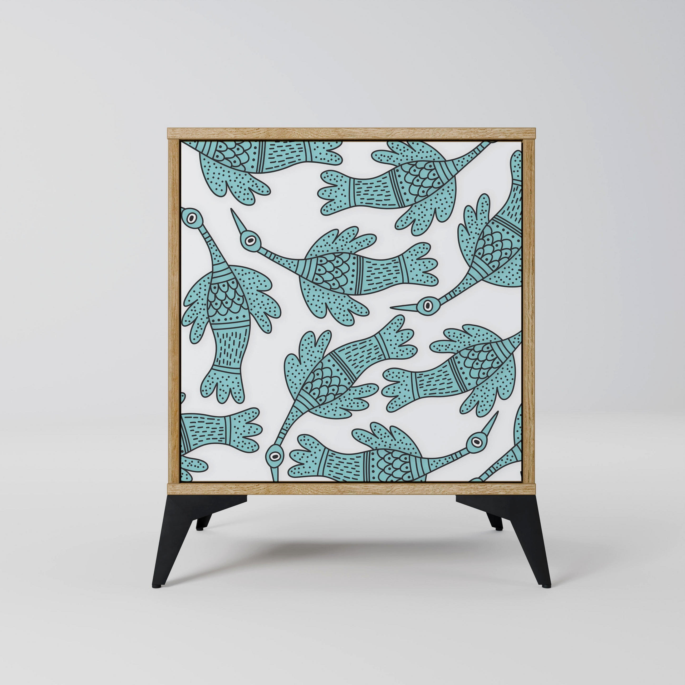 SIDEBOARD WATERSPOUT SONGIBIRD, Eichefarben, 57,5x42x70,5 cm, Schwarze Metall-Sternfüße - Eichefarben/Multicolor, Holzwerkstoff/Metall (57.5/70.5/42cm) - SpaceRebels