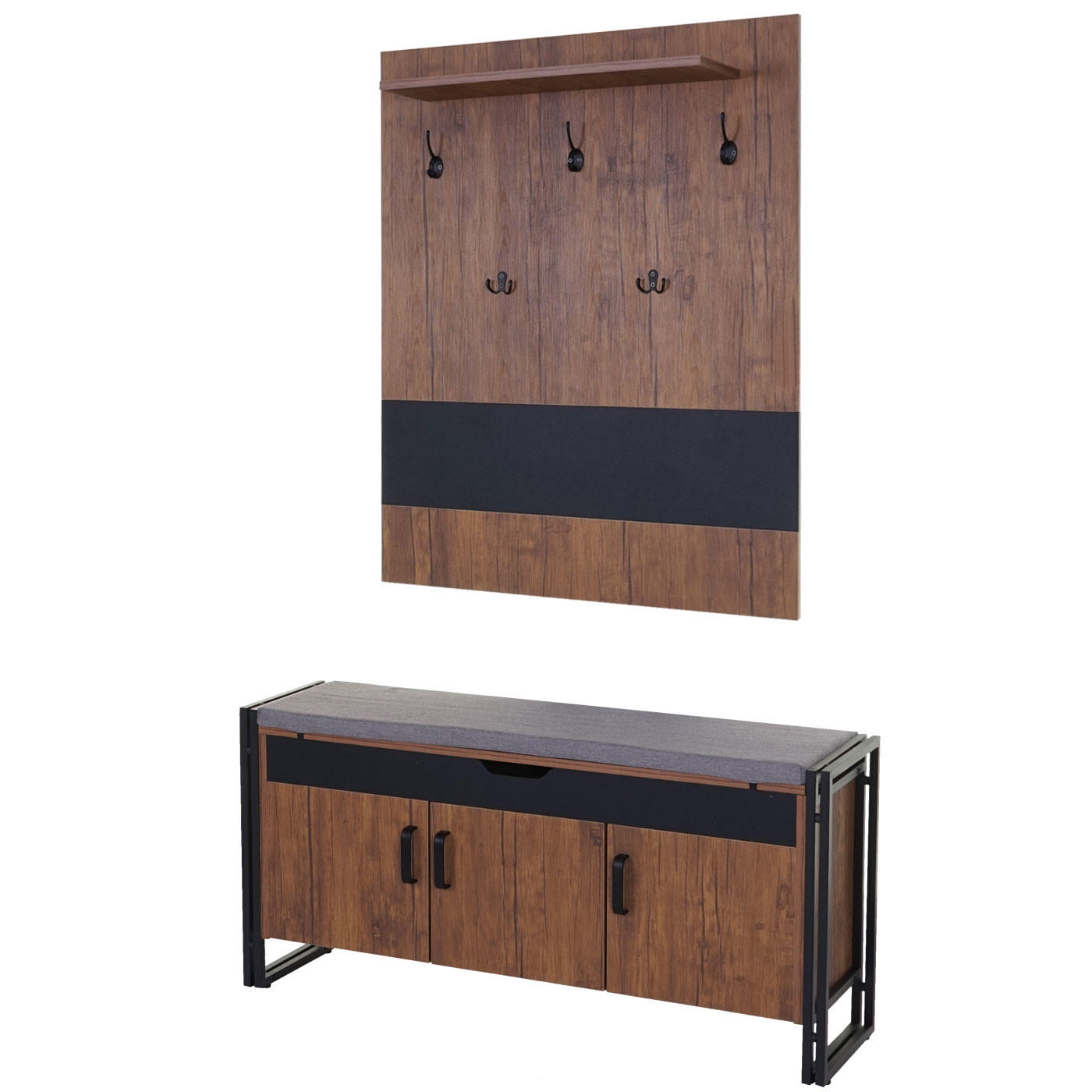 GARDEROBE MIT SITZBANK Holz - Braun, Holzwerkstoff (110/53/30cm) - MCW