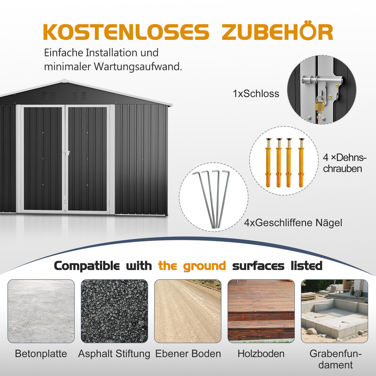 GERÄTESCHUPPEN SATTELDACH 300x252x191 cm Anthrazit - Grau, Metall (252/191/300cm) - ComfortXL