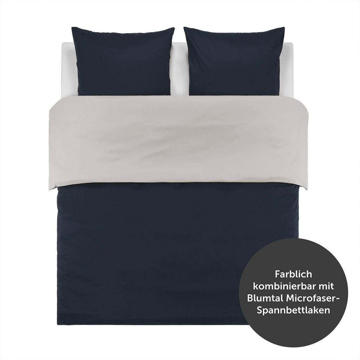 WENDEBETTWÄSCHE Ebba 200/220 cm 2 mal 80/80 cm, Dunkelblau und Hellgrau - Hellgrau/Dunkelblau, Textil (200/220cm) - Blumtal