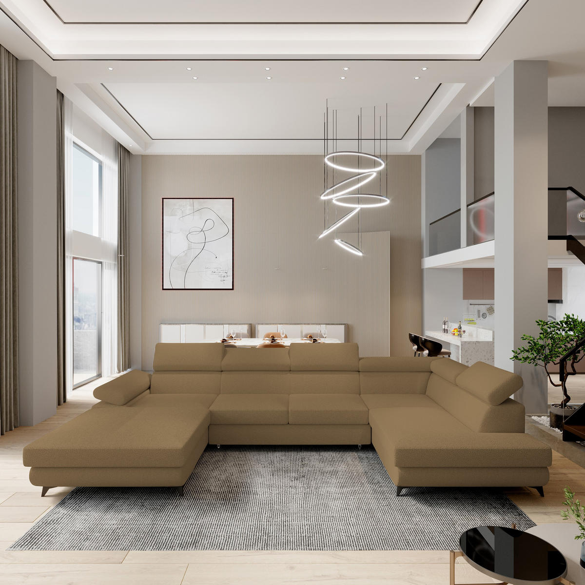 ROHOVÁ SEDAČKA RUBANO med - černá/med, kov/dřevo (339/190cm) - MASSENO