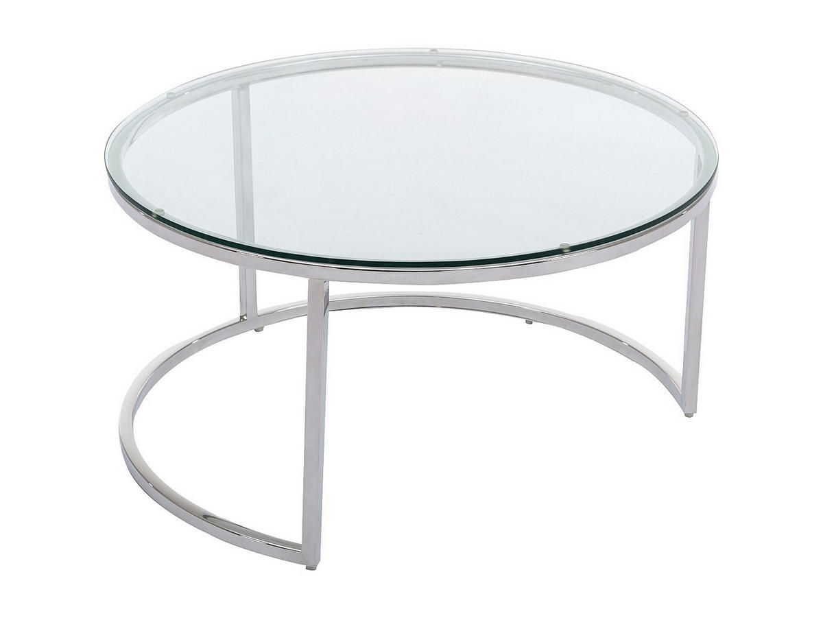 COUCHTISCH 2er-Set aus gehärtetem Glas & Edelstahl - Silberfarben - MAEVANE II - Transparent/Silberfarben, Metall (80/80/42cm) - Pascal Morabito