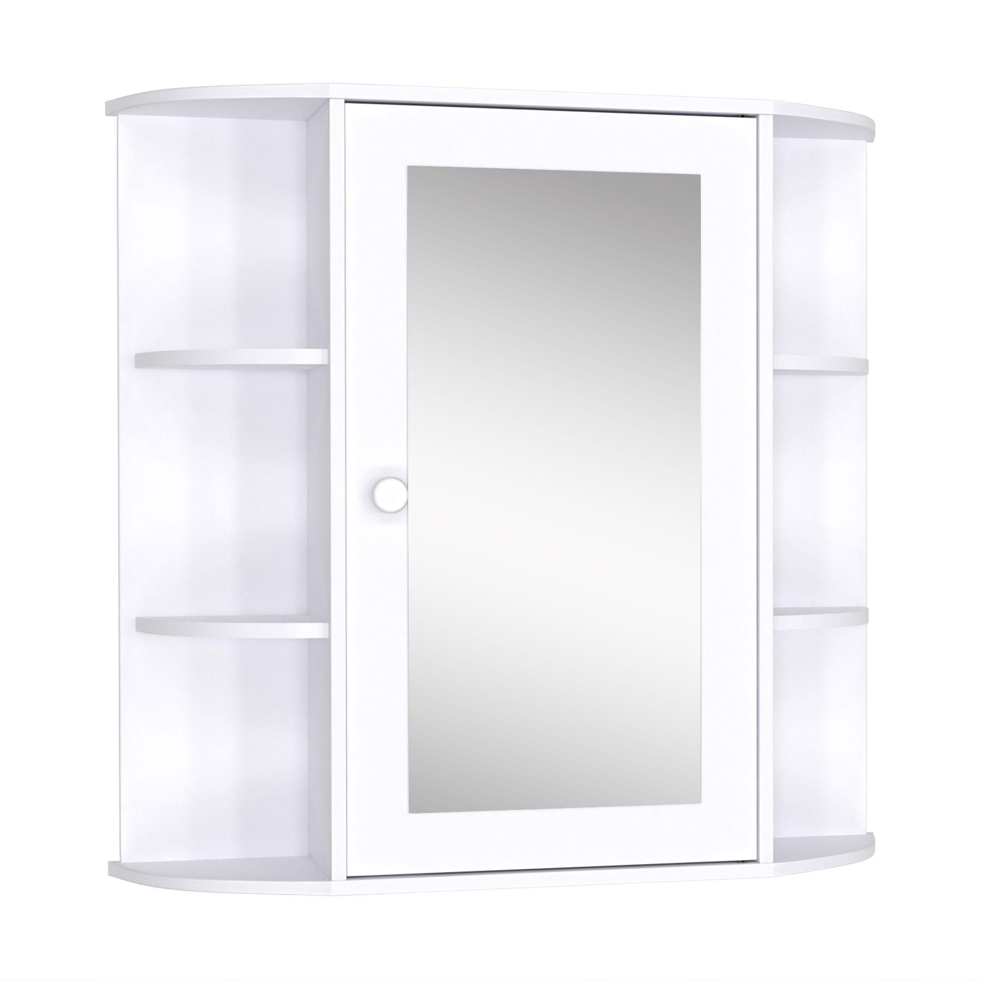 SPIEGELSCHRANK mit 1 Tür,2 Einlegeböden innen und 6 Seitenablagen,66x17x63cm (Weiß) - Weiß, Glas (66/63/17cm) - Vallsero