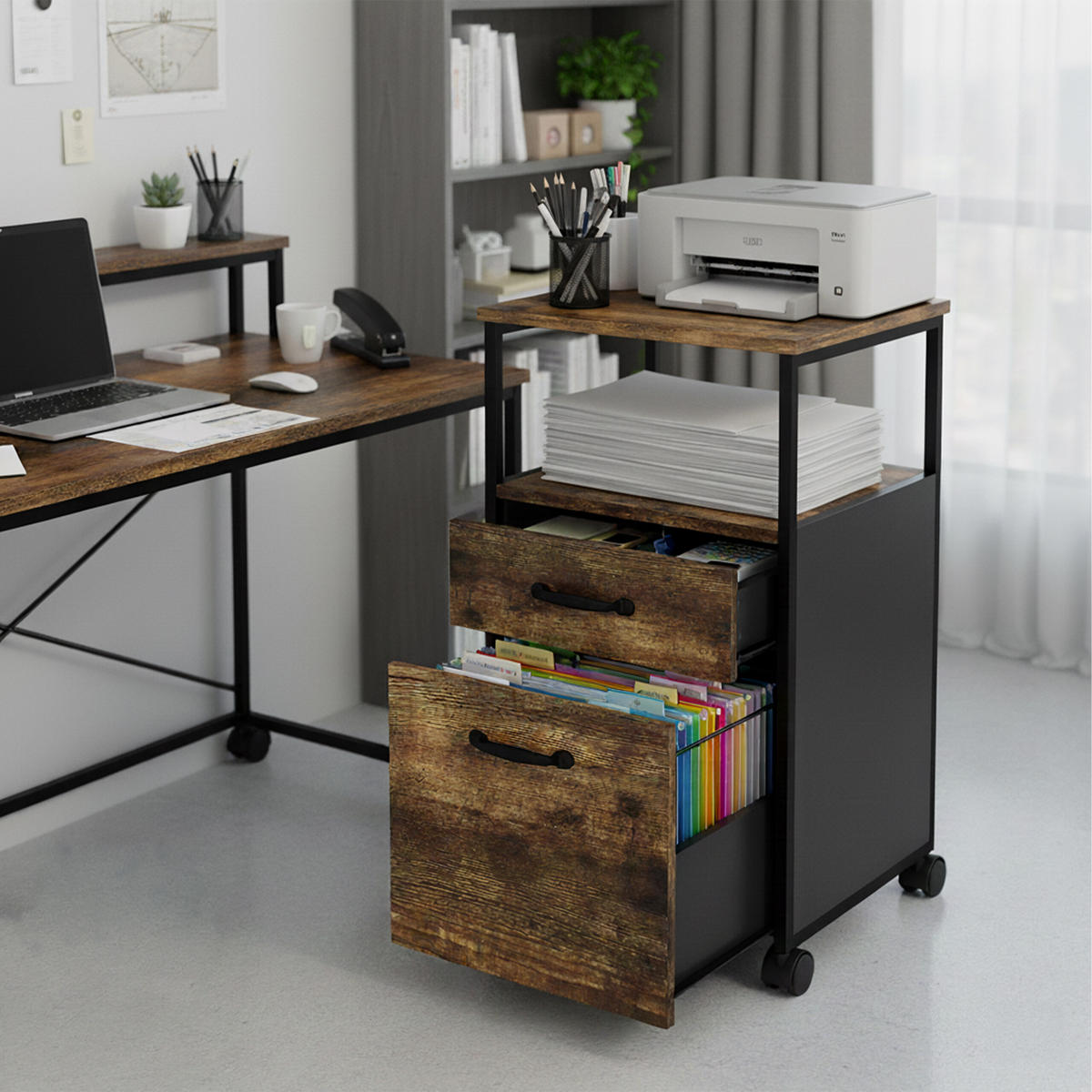 KONTAJNER na kolieskach - viacfarebná, kov/kompozitné drevo (42/66.5/44cm) - Relaxdays