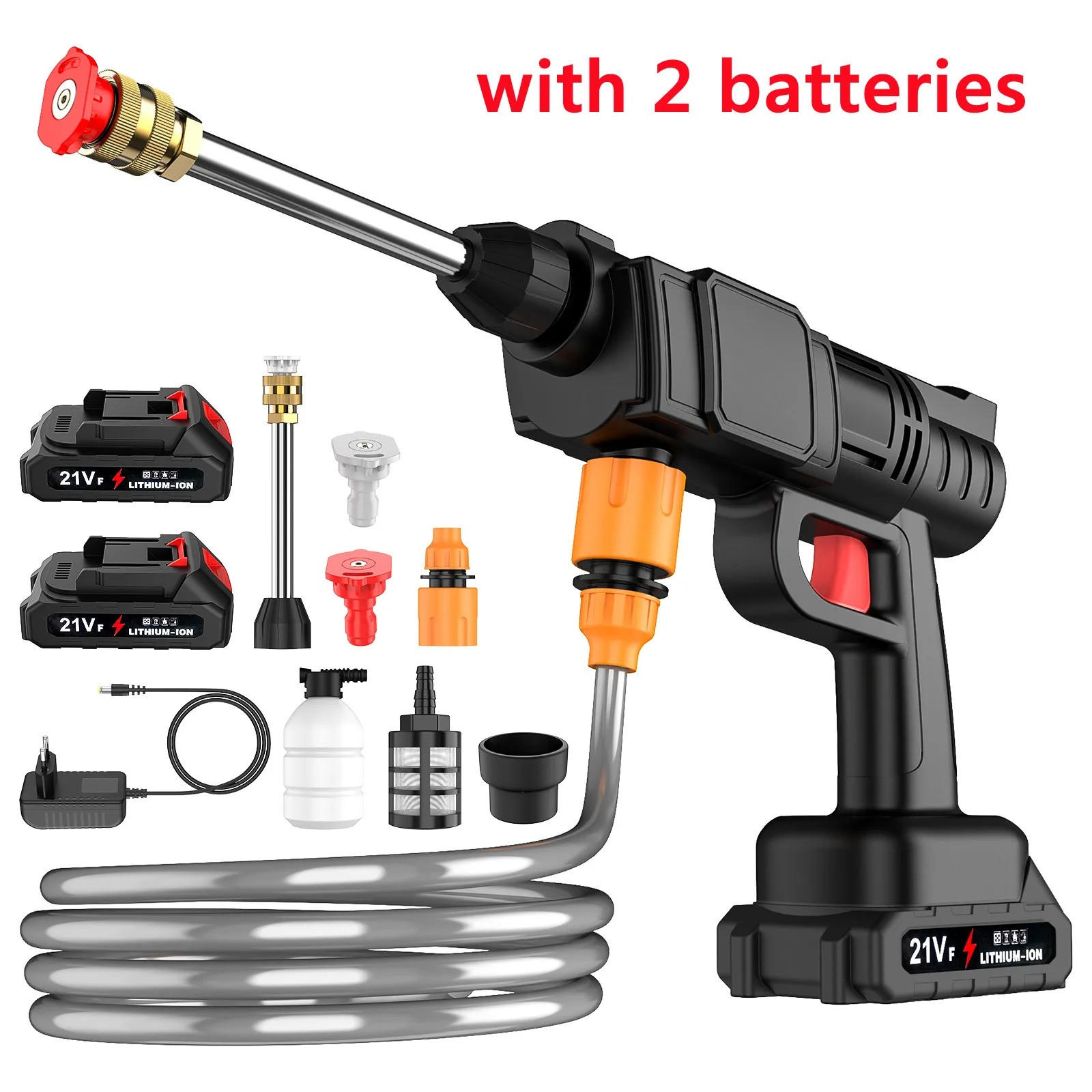 ELEKTRO HOCHDRUCKREINIGER 50Bar, Schwarz, für Makita 21V Batterie mit 2 Batterien - Schwarz, Metall (41.5/23cm) - Coonoor