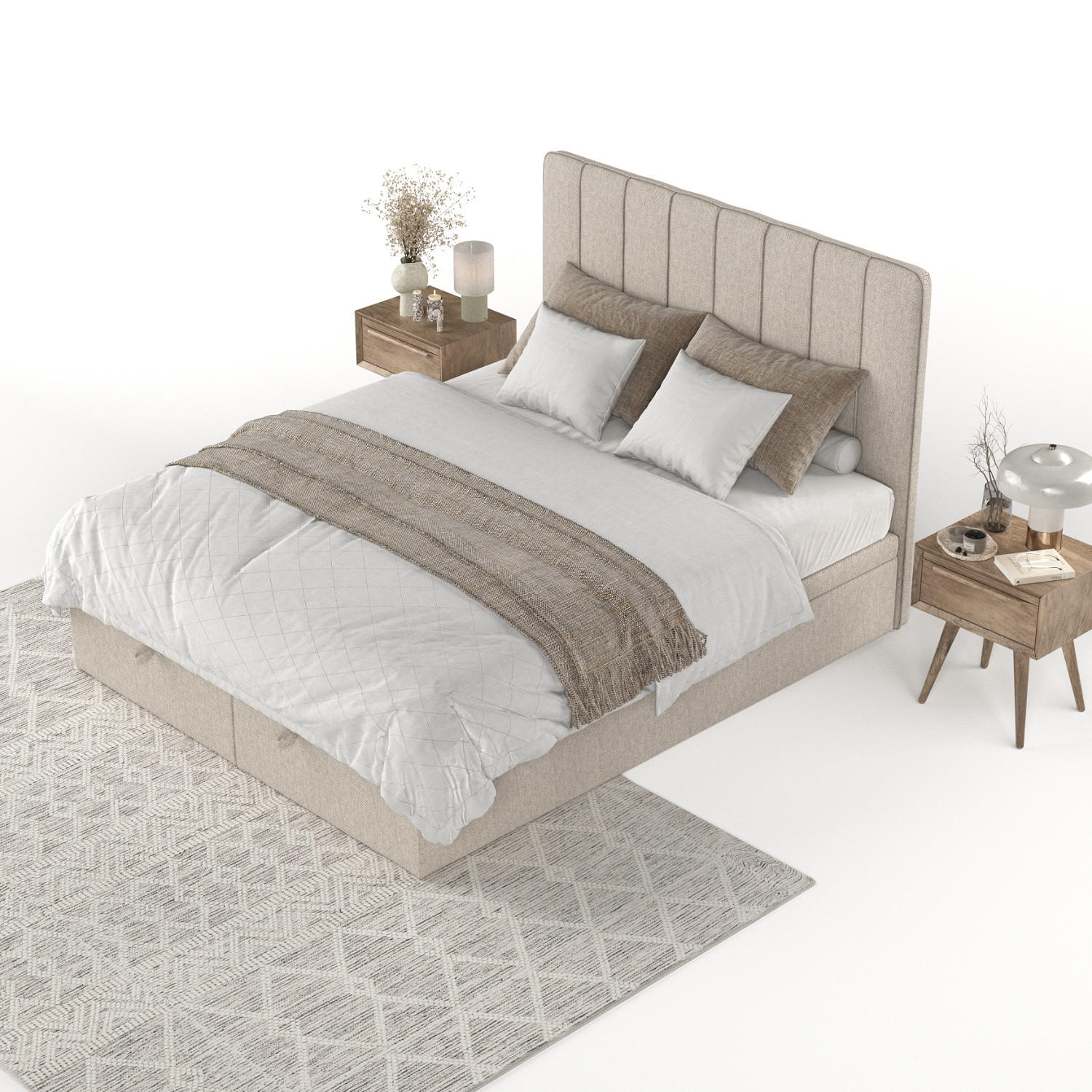 POLSTERBETT Vienna mit Stauraum 120/200 cm Hellbeige im Megan Stoff - Beige/Schwarz, Holz/Holzwerkstoff (120/200cm) - AltaBeds